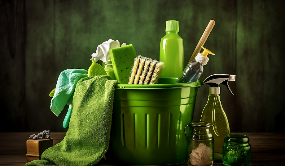 Organised household cleaning supplies