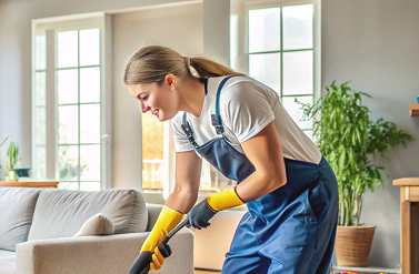 Home cleaning in a bright living room